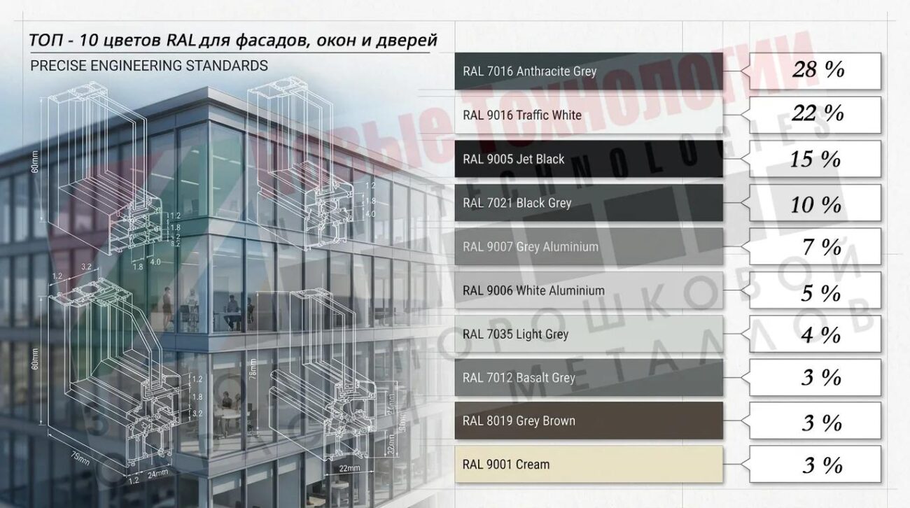 ТОП‑10 цветов RAL для фасадов, окон и дверей