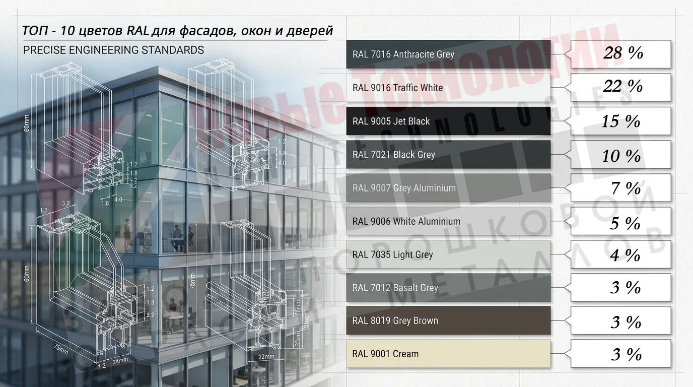 ТОП‑10 цветов RAL для фасадов, окон и дверей